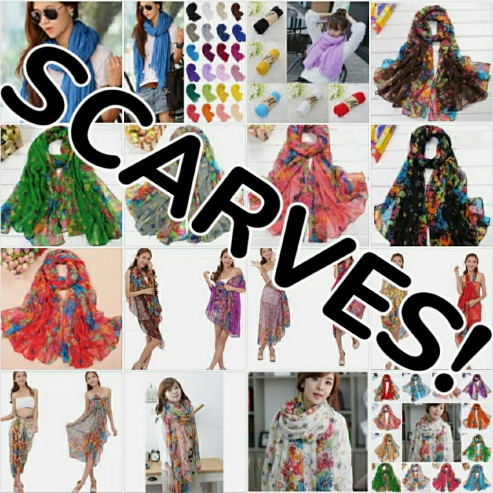 SCARVES! SURPRISE! Scarfs Crinkle floral Flowers Chiffon Organza Cotton Linen